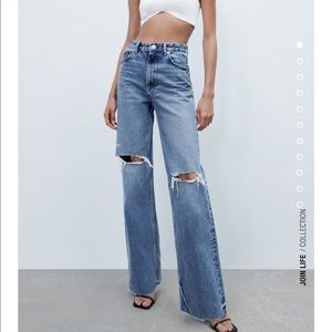 Zara Ripped Wide Leg Jeans Size 25/ US 0